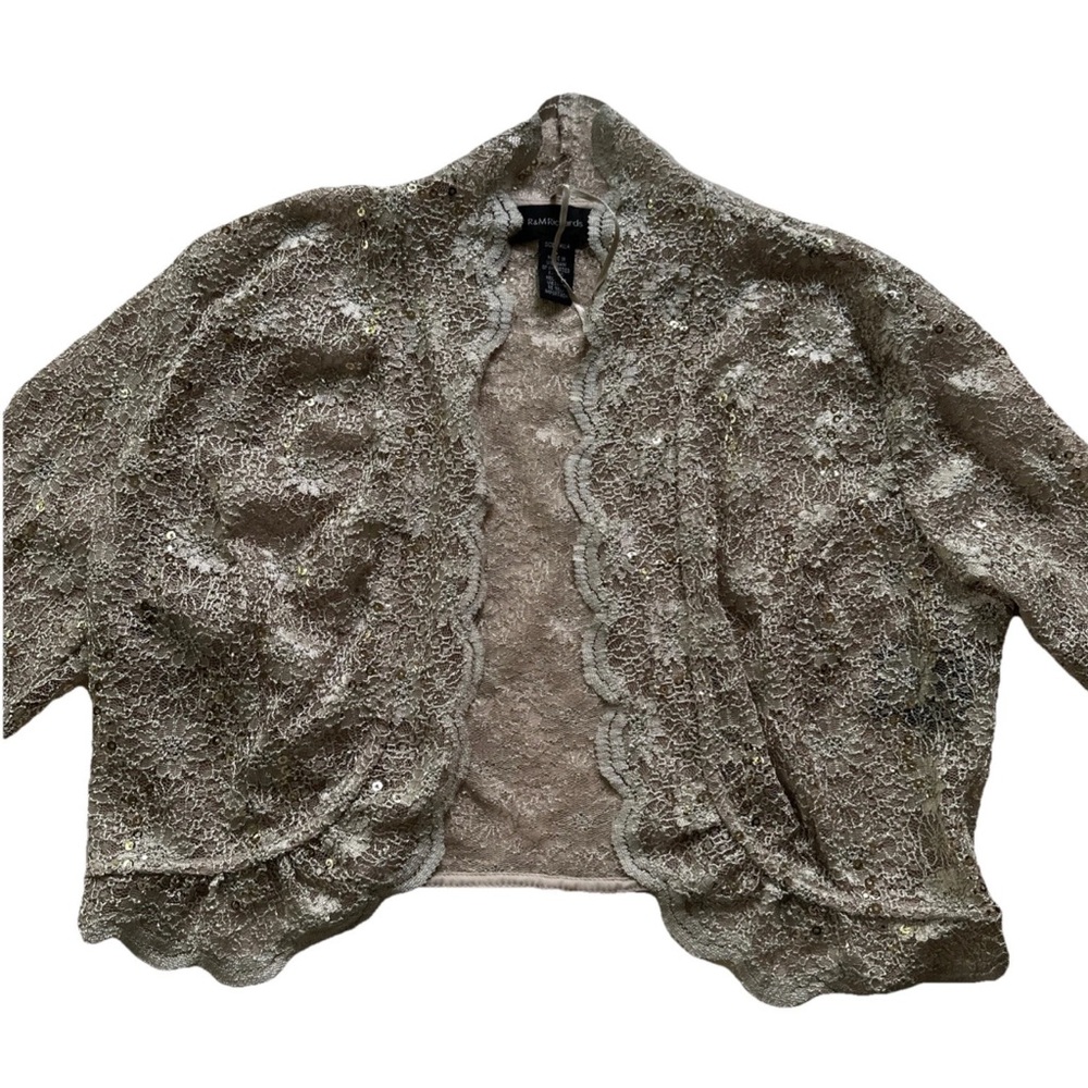 R&M Richards Womens Sequin Lace Long Jacket Dress Mother of  Bride Small  bolero
